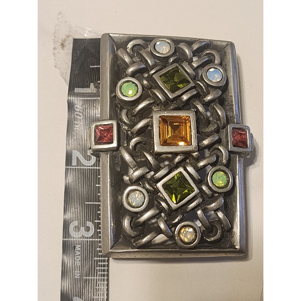 Vintage Belt Buckle Silver Tone Multi Color Crystal Interwoven  Metalwork - Picture 3 of 6